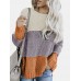 Women Contrast Color Patchwork Round Neck Long Sleeve Knitted Casual Sweater