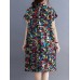 Cottagecore Letter Plaid Print Pocket Cotton Lapel Midi Dress