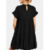 Round Neck Ruffle Button Pleat Short Sleeve Mini Dress