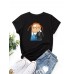 Women Cartoon Figure   Animal Graphic Round Neck Casual Short Sleeve T  Shirts