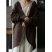 Women Cropped Knitted Pure Color Casual Retro Daily V  Neck Big Pocket Cardigan