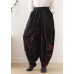 Pants red printed wide leg autumn cotton and linen literary linen harem pants